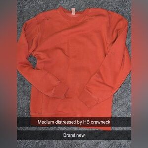 Women’s Distressed by HB Orange Crewneck Sweater